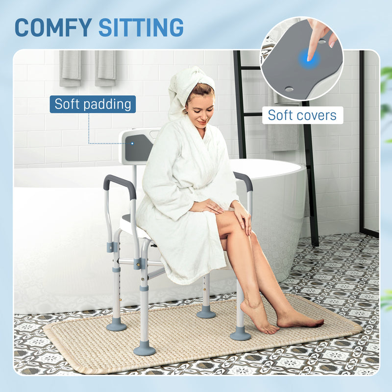Height Adjustable Shower Chair with Padded U-Shaped Seat and Non-Slip Feet for Elderly by HOMCOM