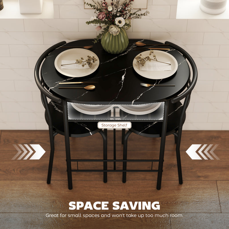 Three Piece Space Saving Dining Set with Stools Ideal for Small Kitchens Black