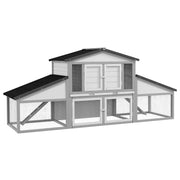 Large Wooden Rabbit Hutch with Run and Slide-Out Tray for Outdoor Use Light Grey