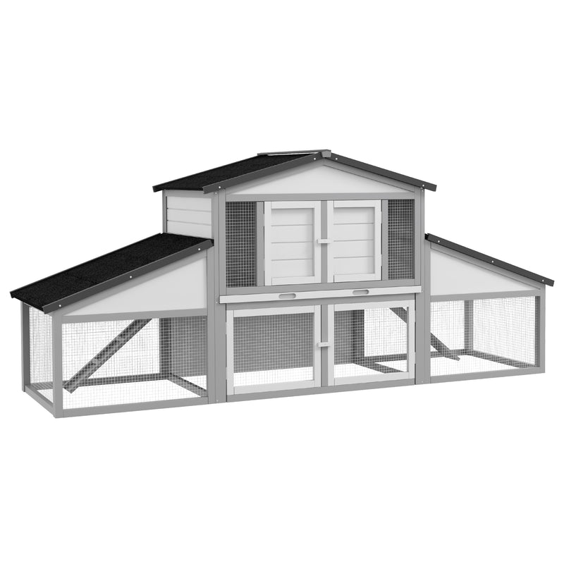 Large Wooden Rabbit Hutch with Run and Slide-Out Tray for Outdoor Use Light Grey