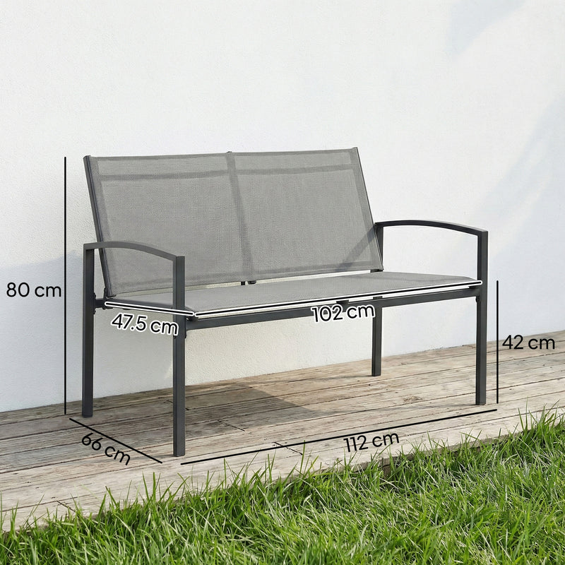 2 Seater Garden Bench for Small Spaces with Quick Dry Mesh Seat and Curved Backrest, Grey