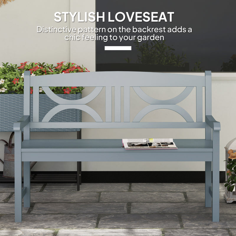 Grey 2 Seater Wooden Garden Bench Outdoor Patio Loveseat for Porch by Outsunny