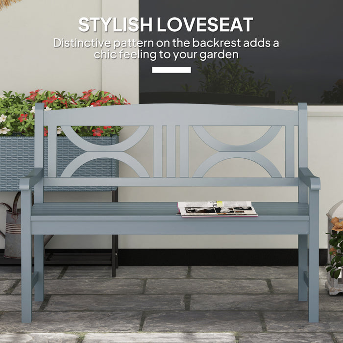 Grey 2 Seater Wooden Garden Bench Outdoor Patio Loveseat for Porch by Outsunny