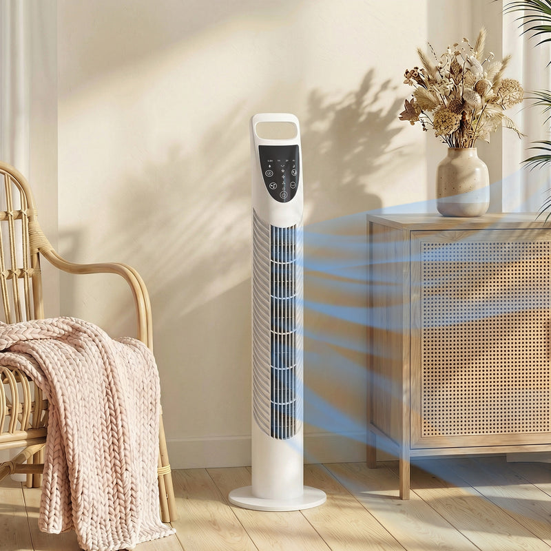Tower Fan for Small Rooms with Quiet Oscillation and Timer White AOSOM