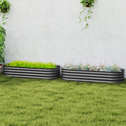 Set of 2 Dark Grey Galvanised Metal Raised Garden Beds for Flowers Herbs and Succulents
