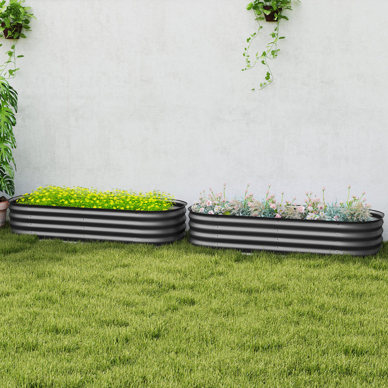Set of 2 Dark Grey Galvanised Metal Raised Garden Beds for Flowers Herbs and Succulents