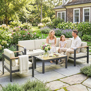 3-Piece Modular Garden Sofa Set with 12cm Cushions, L-Shaped Sofa and Coffee Table, Beige Outsunny