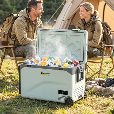 Camping Fridge with Wheels and Bluetooth Control for Fresh Food and Drinks 42.5L Green AOSOM