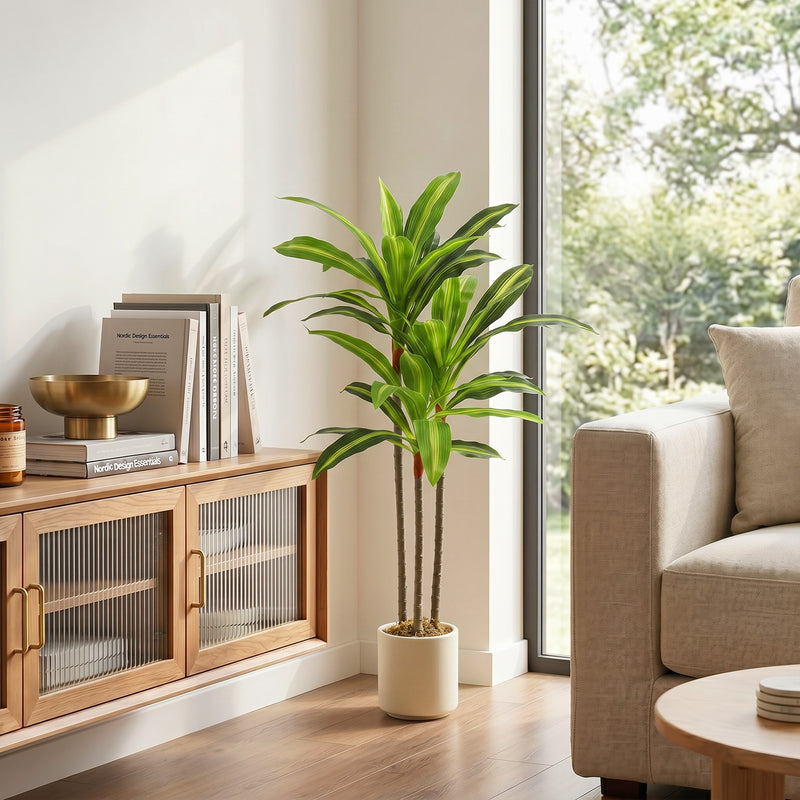 Artificial Dracaena Tree with White Planter for Low Maintenance Indoor Greenery Green