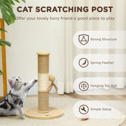 Brown Cat Scratching Post 47cm with Jute Sisal Rope and Hanging Toy Ball by PawHut
