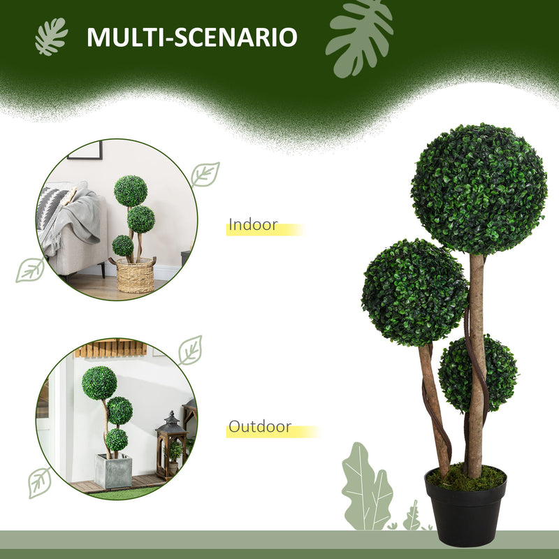 Artificial Boxwood Topiary Tree 90cm Dark Green in Pot for Indoor Outdoor Decor by HOMCOM