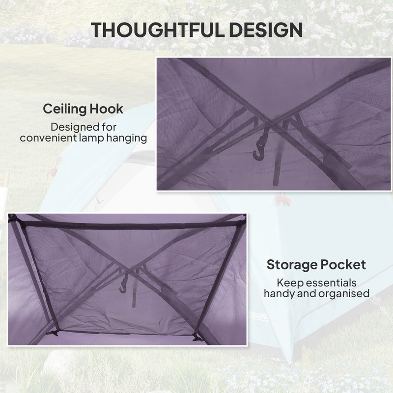 3 Person Waterproof Dome Tent for Quick Camping Shelter with Mesh Windows Purple Grey