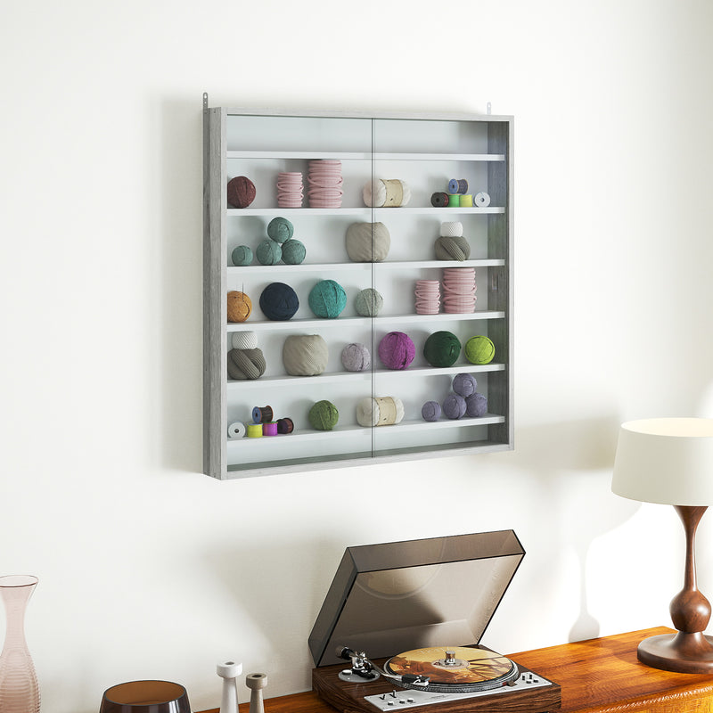 Graphite Wood Effect Display Cabinet with Glass Doors and Six Shelves