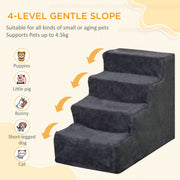 Dark Grey Four Step Dog Stairs With Washable Cover For Small Pets To Reach High Beds AOSOM