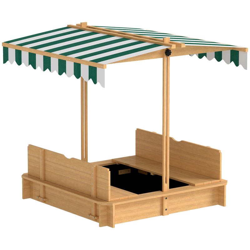 Wooden Kids Sandpit With Seating for Outdoor Garden Playtime Fun Square Design Natural