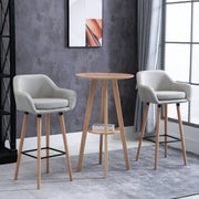 Set of 2 Upholstered Bar Stools with Solid Wood Legs for Kitchen or Dining Room Beige