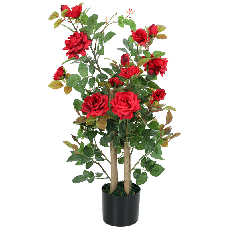 Artificial Rose Tree 90 cm for Easy Year Round Home or Garden Display Red AOSOM