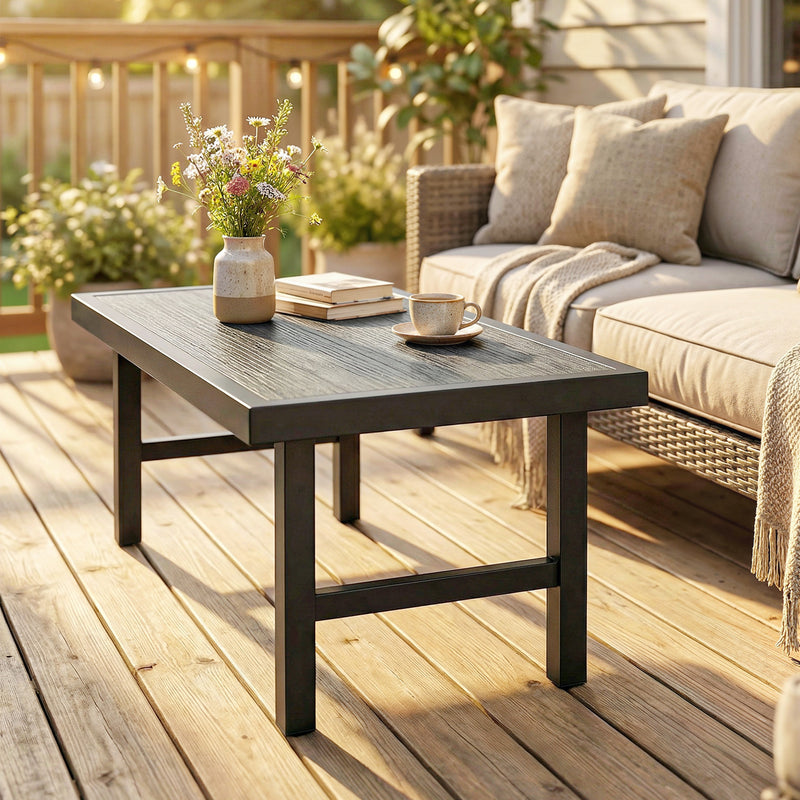 Outdoor Coffee Table with Spacious Wood Effect Top for Garden or Patio Dark Grey