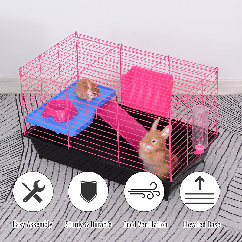 Small Animal Metal Cage With Tunnels For Hamsters And Guinea Pigs Pink AOSOM
