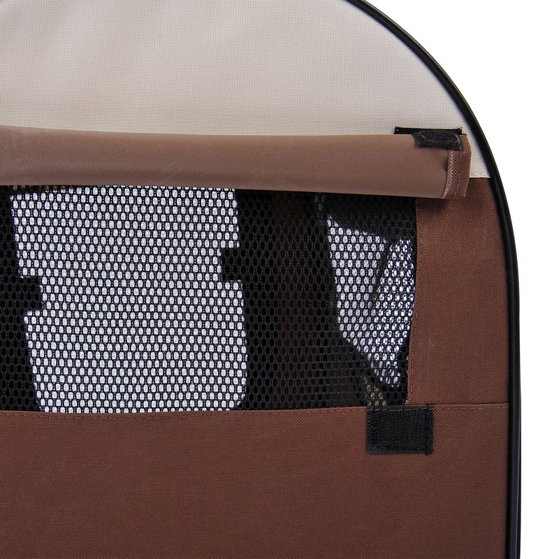 Folding Fabric Pet Travel Crate with Mesh Windows and Carry Handle for Small Dogs, Brown