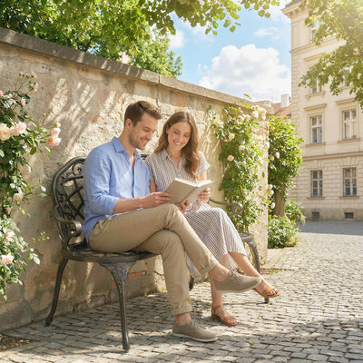 Cast Aluminium Garden Bench for Comfortable Outdoor Seating with Classic Rose Design Bronze Tone Outsunny