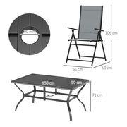 Grey 7 Piece Steel Patio Dining Set With Parasol Hole by Outsunny