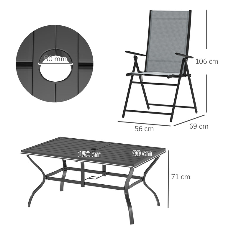 Grey 7 Piece Steel Patio Dining Set With Parasol Hole by Outsunny