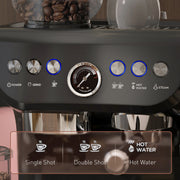 15 Bar Espresso Coffee Machine with Adjustable Grind and Milk Steamer for Home Use Black