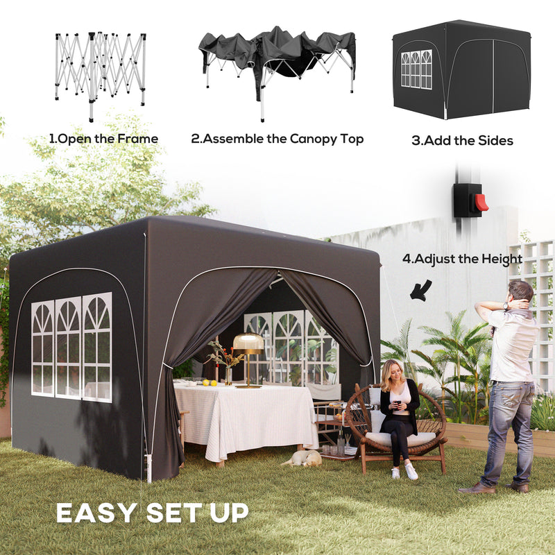 Black 3 x 3m Pop Up Gazebo Shelter with Accessories for Outdoor Events by Outsunny