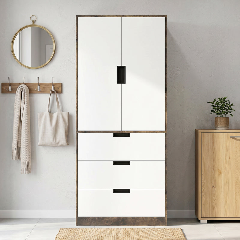 Double Wardrobe with Drawers for Organised Bedroom Storage and Soft Close Doors Rustic Brown