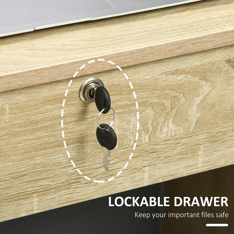 Computer Desk with Drawers and Lockable Storage for Organised Home Office Oak AOSOM