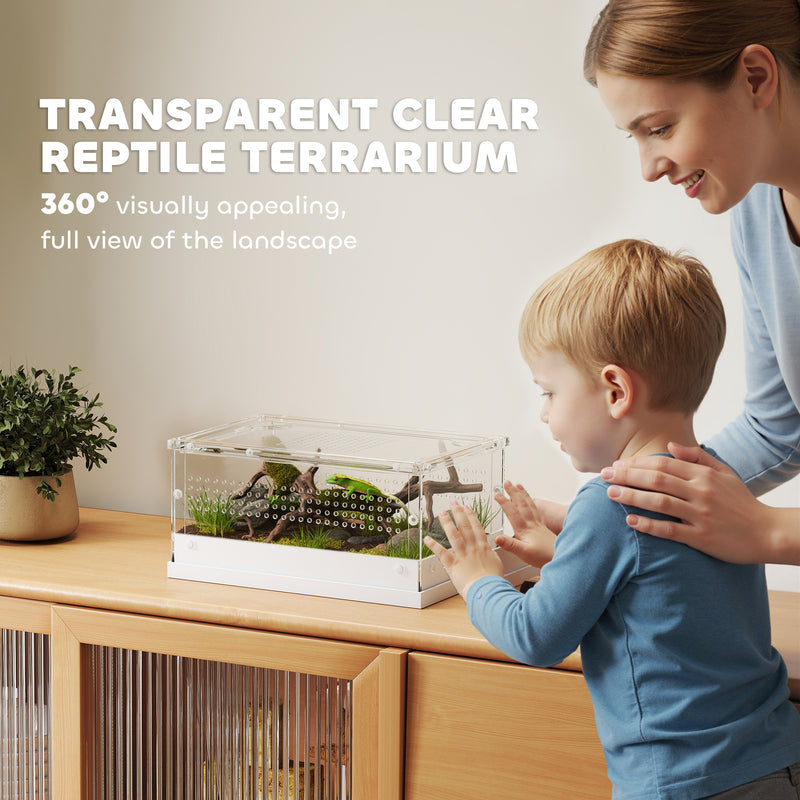 Acrylic Reptile Terrarium with Sliding Top and Vents for Snakes and Geckos Clear AOSOM