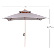 Grey 3 x 3m Garden Umbrella Large Outdoor Parasol with Double Tier Canopy by Outsunny