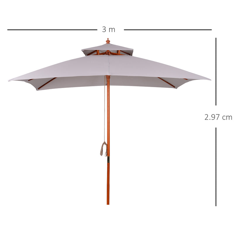 Grey 3 x 3m Garden Umbrella Large Outdoor Parasol with Double Tier Canopy by Outsunny