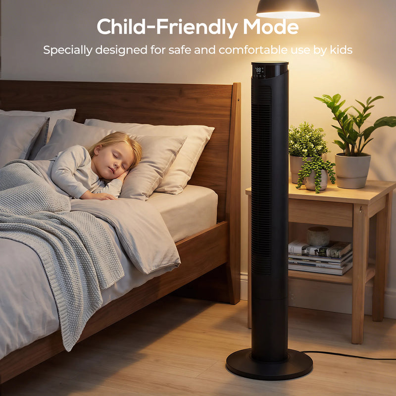 Tower Fan with Smart App Control and Quiet Sleep Mode for Cool UK Homes Black AOSOM