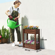 Raised Wooden Planter with 2 Compartments for Easy Gardening at Comfortable Height Carbonised Outsunny