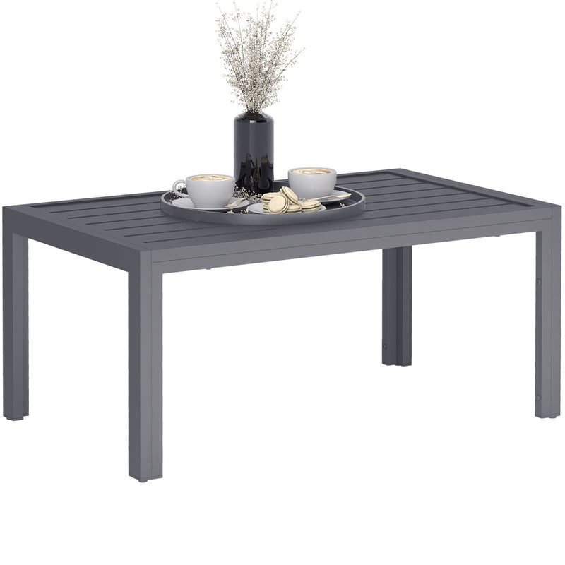 Grey Rectangular Outdoor Side Table with Steel Frame and Slatted Top for Garden by Outsunny