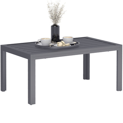 Grey Rectangular Outdoor Side Table with Steel Frame and Slatted Top for Garden by Outsunny