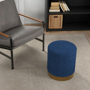 Soft Padded Corduroy Footstool with Wooden Legs for Living Room Comfort, Dark Blue