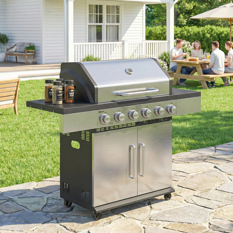 6 Burner Gas BBQ Grill for Large Family Meals and Garden Parties Silver