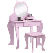 Kids Vanity Table with Mirror Stool and Storage Ideal for Ages 3 to 6 Years, Pink
