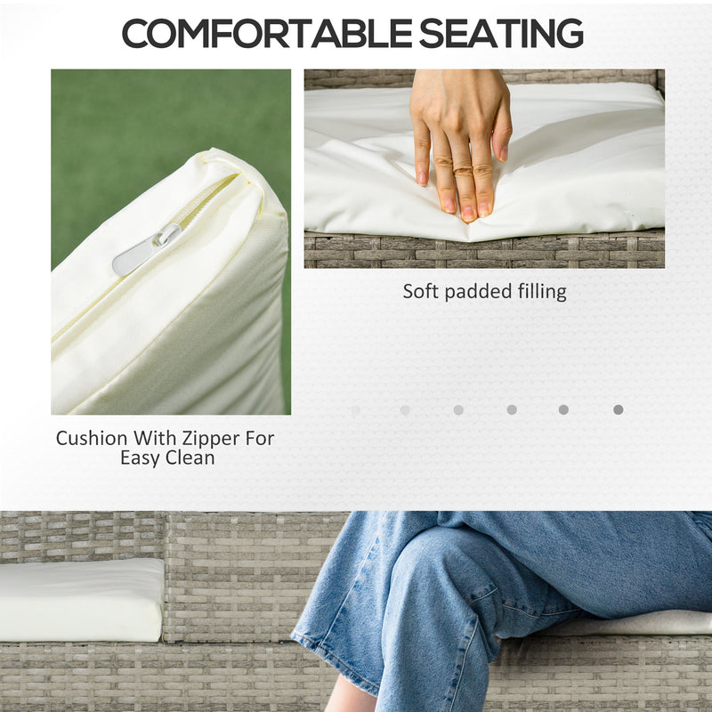 Grey 2 Seater Rattan Garden Chair With Built In Table For Patio Or Balcony