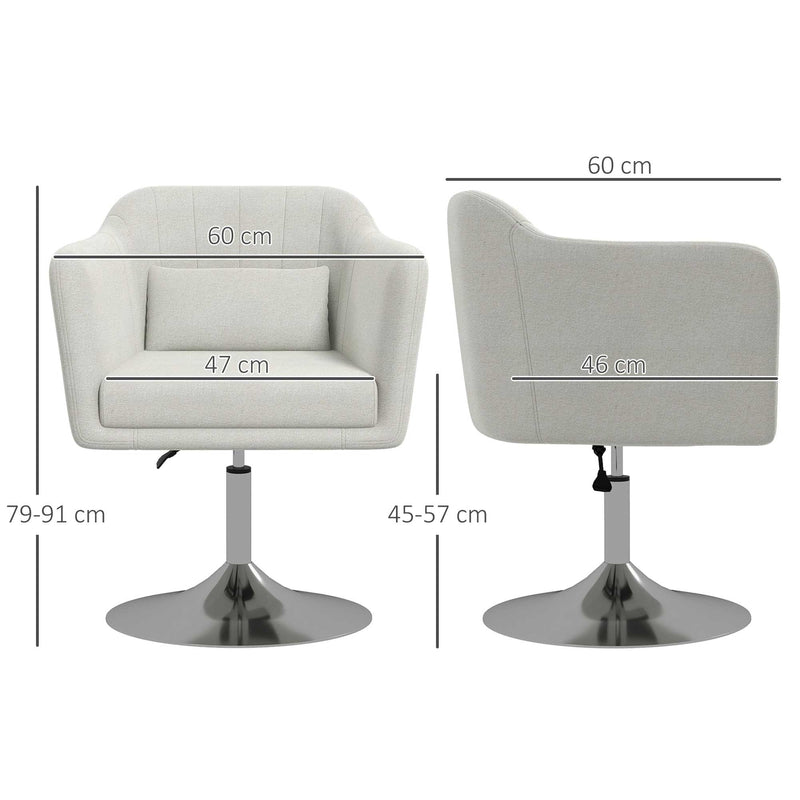 Modern Swivel Accent Chair with Adjustable Height and Cushion for Lounge or Bedroom, Cream White