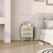 Light Blue Rattan Chest of Drawers with 2 Storage Drawers for Bedroom or Hallway