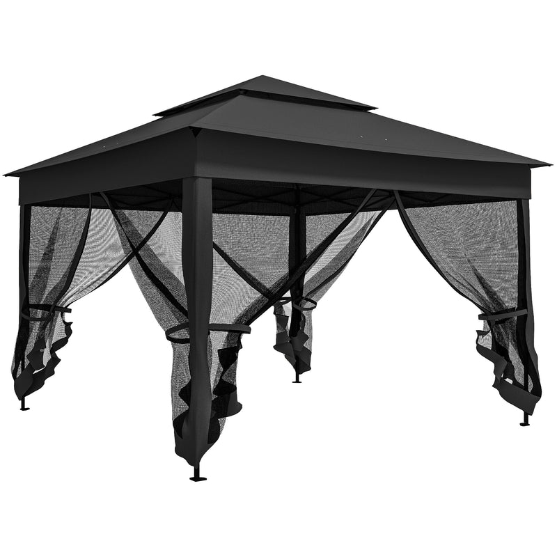 Pop Up Garden Gazebo with Netted Curtains for Shade and Insect Protection Black Outsunny