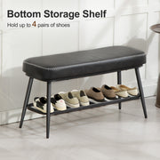 PU Leather Shoe Storage Bench with Padded Seat for Hallway or Bedroom, Charcoal Grey