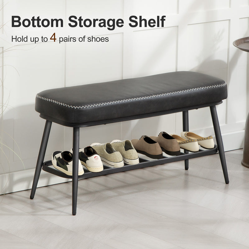 PU Leather Shoe Storage Bench with Padded Seat for Hallway or Bedroom, Charcoal Grey