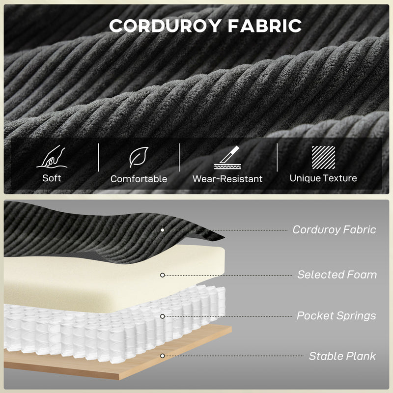 2 Seater Sofa for Everyday Relaxation with Thick Cushions and Soft Corduroy Dark Grey