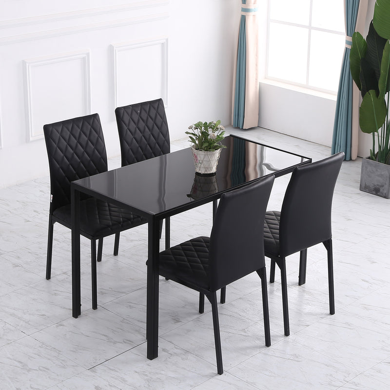 Set of 4 Upholstered Faux Leather Dining Chairs with Metal Legs for Kitchen or Lounge Black