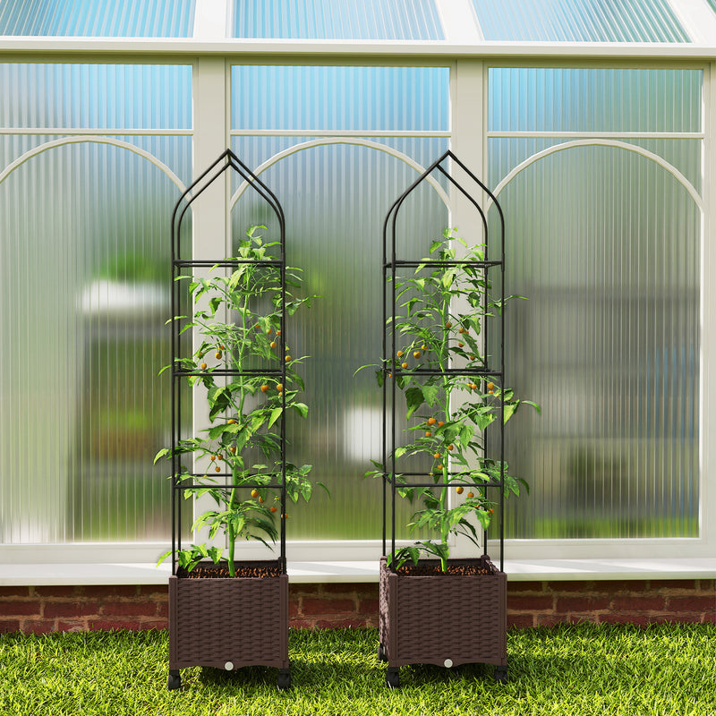 Raised Planter with Trellis and Wheels for Easy Gardening in Small Spaces Brown Outsunny